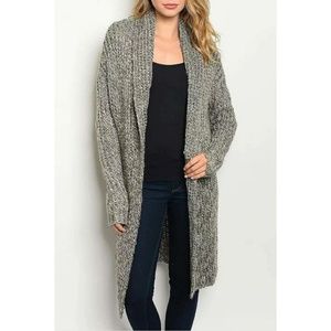 Thick Gray Oversized Knit Long Cardigan